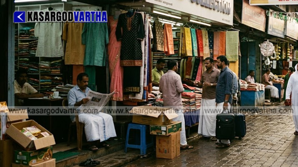 A quiet and less crowded textile market in Kasaragod town during the festive season of Eid.