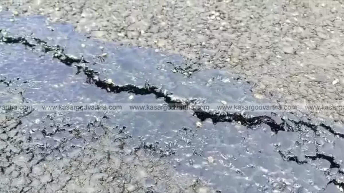 Large cracks on a section of the newly constructed Kasaragod National Highway.
