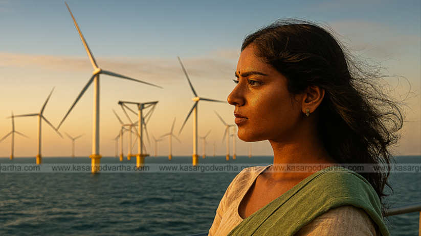 Offshore wind farm and hydrogen production platform in the North Sea.