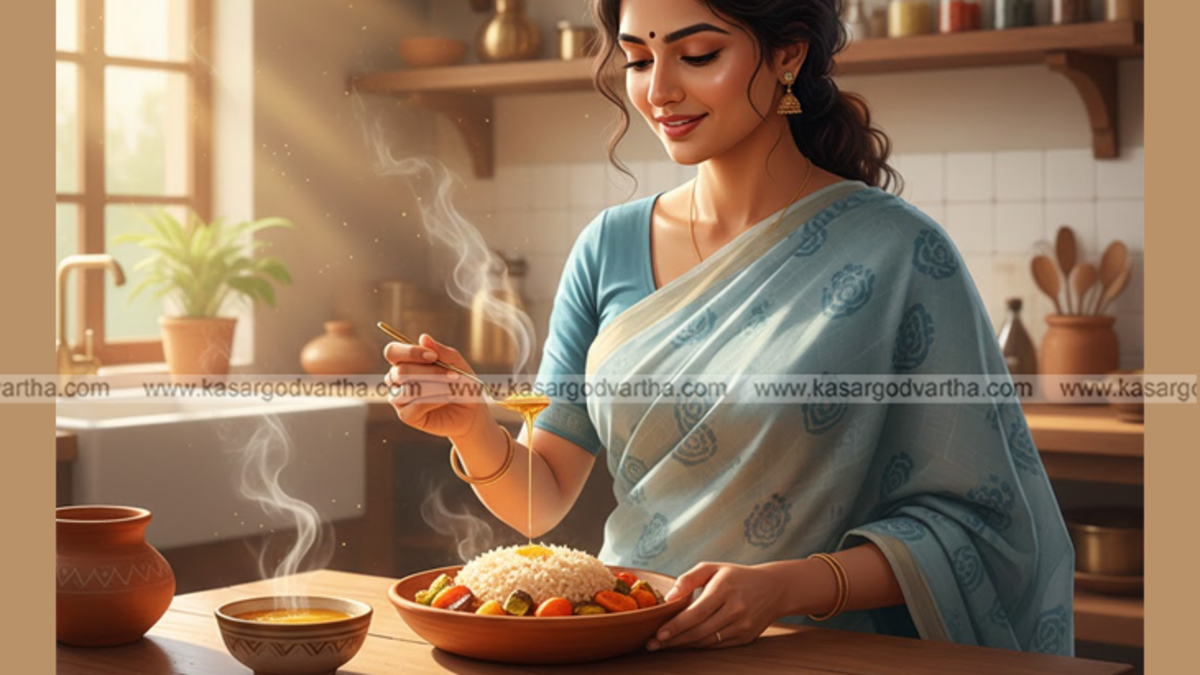  Pure golden ghee in a glass jar with a wooden spoon