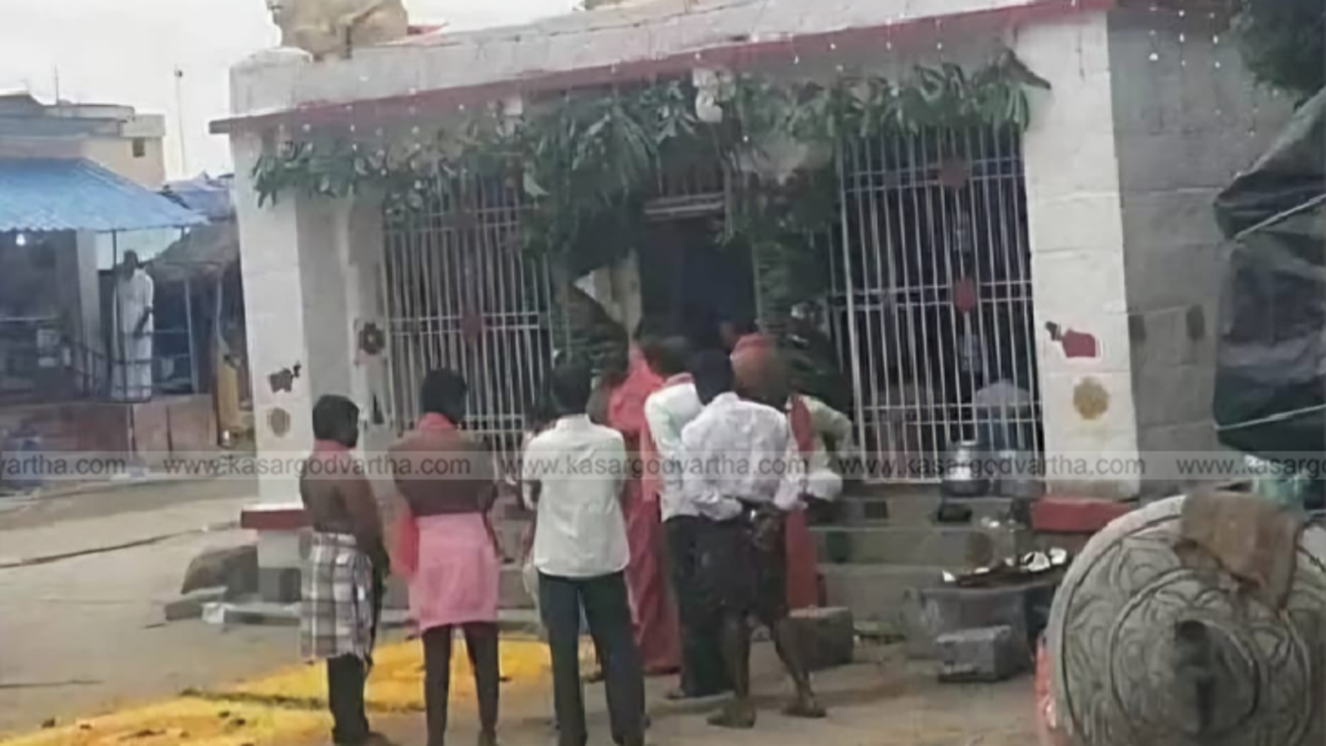 A typical rural temple in Karnataka with traditional architecture.