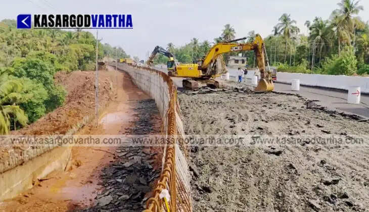 Huge cracks formed on the under-construction National Highway at Mattalai, Kasaragod.