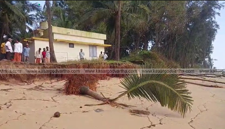 Damaged road and houses due to severe coastal erosion in Uppala, Kasaragod.