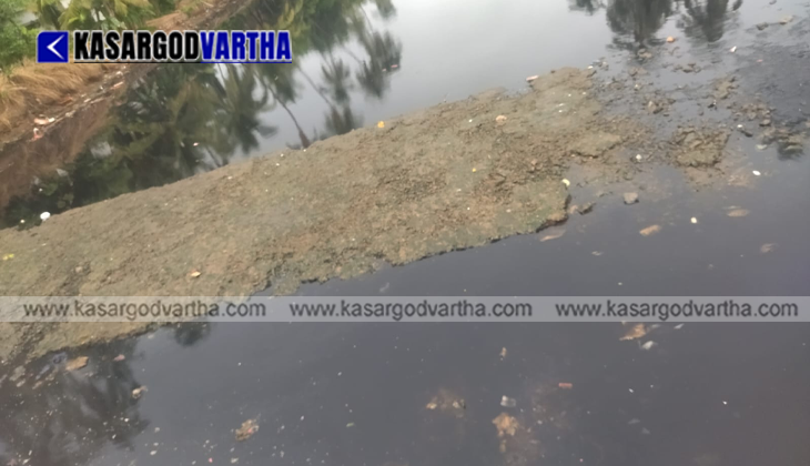 Stagnant, dark black contaminated water filled with waste inside the Kalmadi river stretch near Pallam bridge.