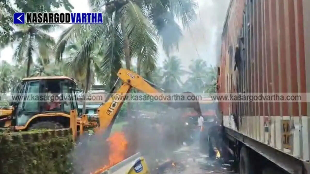 Truck carrying refrigerators catches fire after hitting electric line in Mouval; traffic disrupted