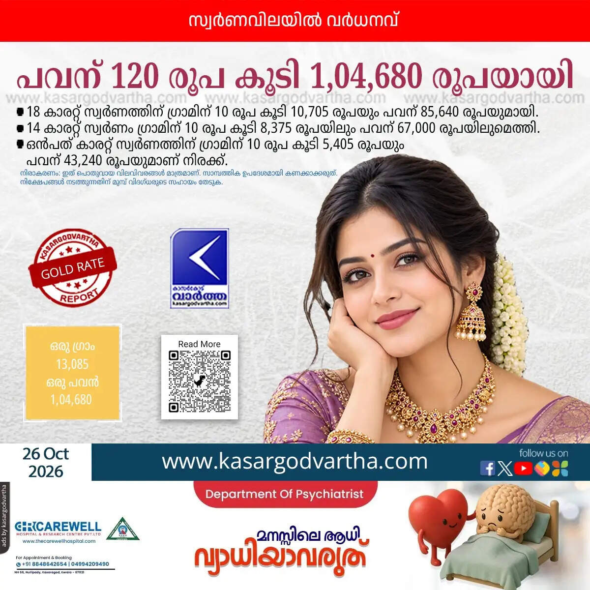 kerala gold price increases october 26 silver unchanged