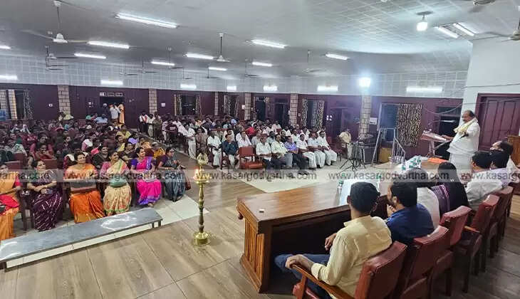 BJP leader C K Padmanabhan speaking at the Kasaragod election convention.