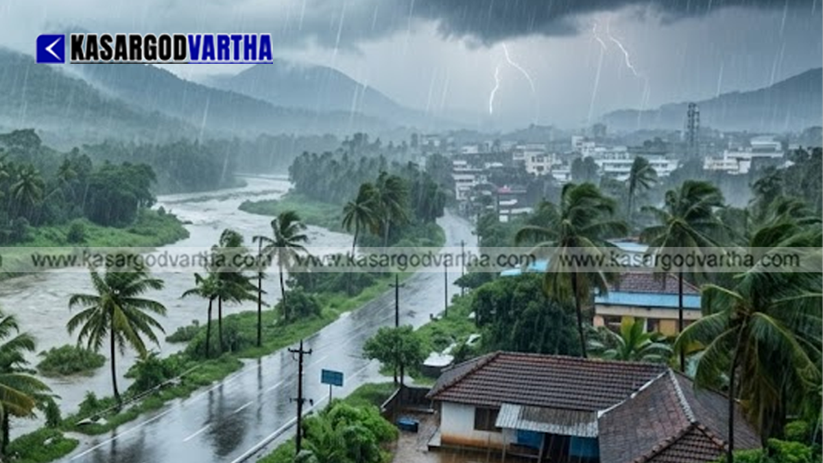 Heavy rain in Kerala during monsoon.