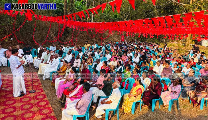 CH Kunhambu MLA addressing a gathering during the Uduma LDF development yatra.