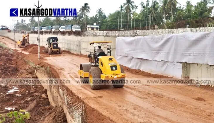 Huge cracks formed on the under-construction National Highway at Mattalai, Kasaragod.