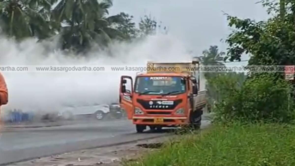 A CNG tanker truck on the side of a road after a gas leak.