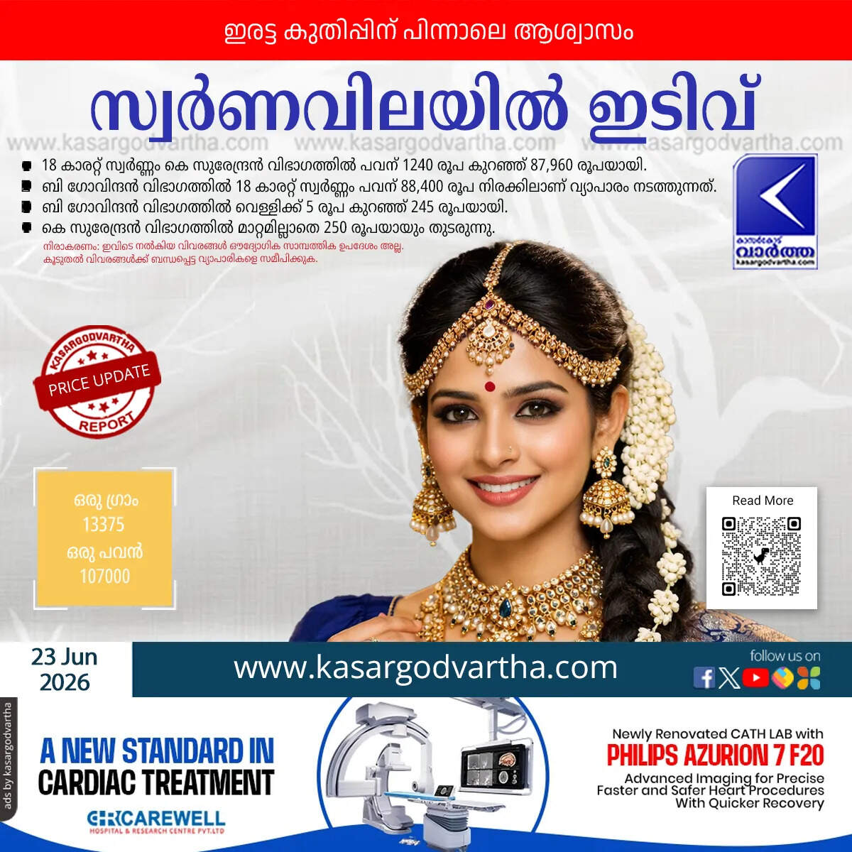 kerala gold price decreased june 23