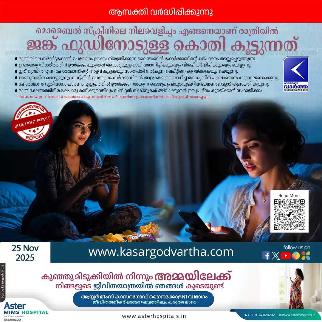 Person using phone in bed with junk food