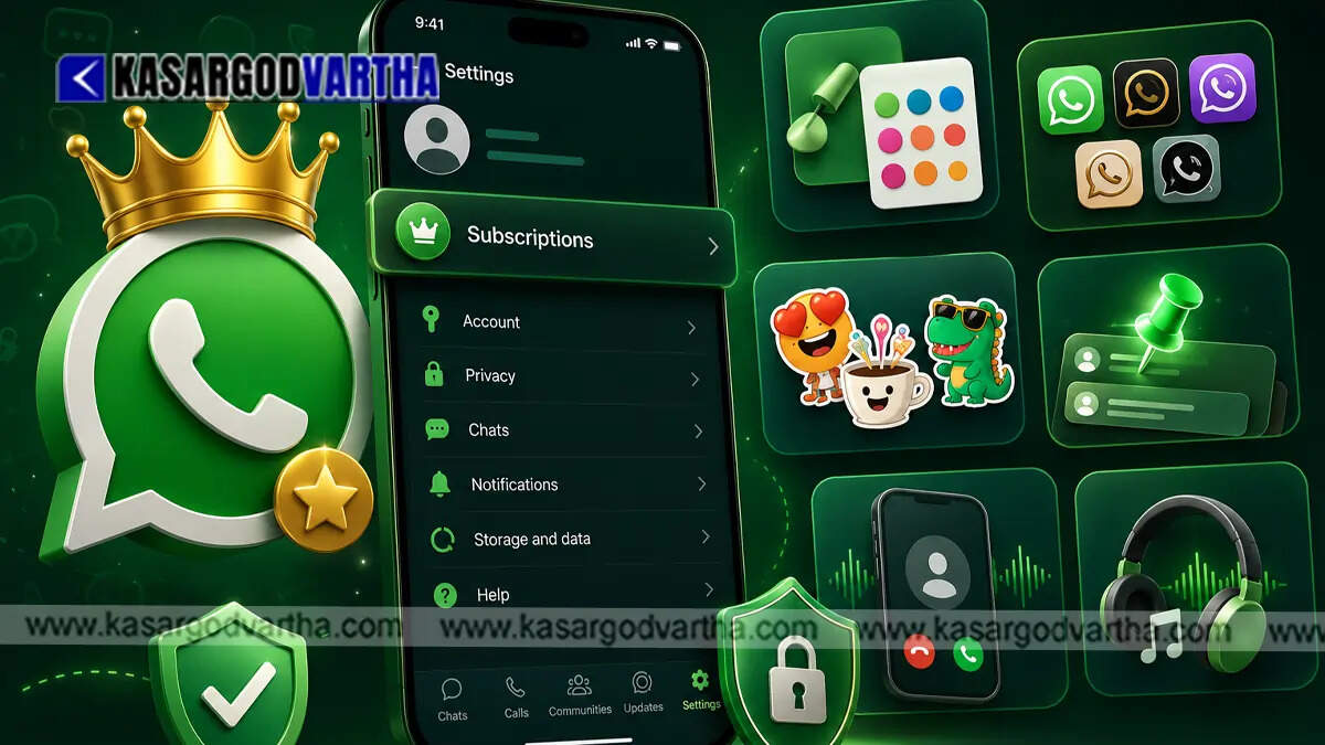 Conceptual image showing a smartphone displaying the new WhatsApp Subscriptions page in the settings menu