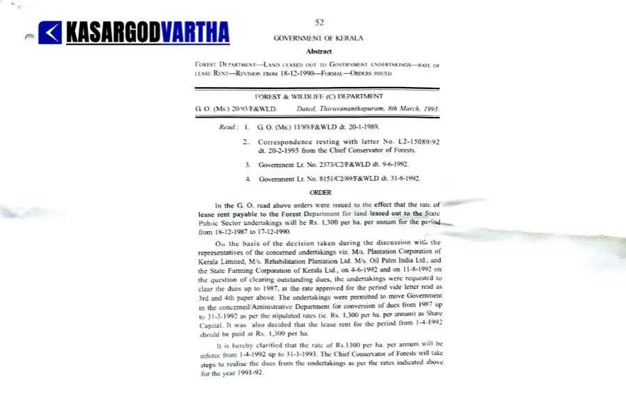 Massive Lease Violations in Kasaragod Forest Division: 773 Hectares Without Agreement, Plantation Corporation Owes Rs 21 Crore in Arrears