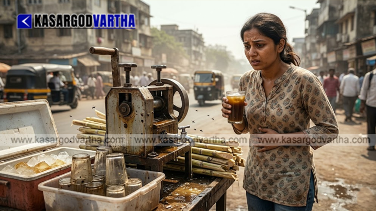 A roadside vendor extracting sugarcane juice using a machine.