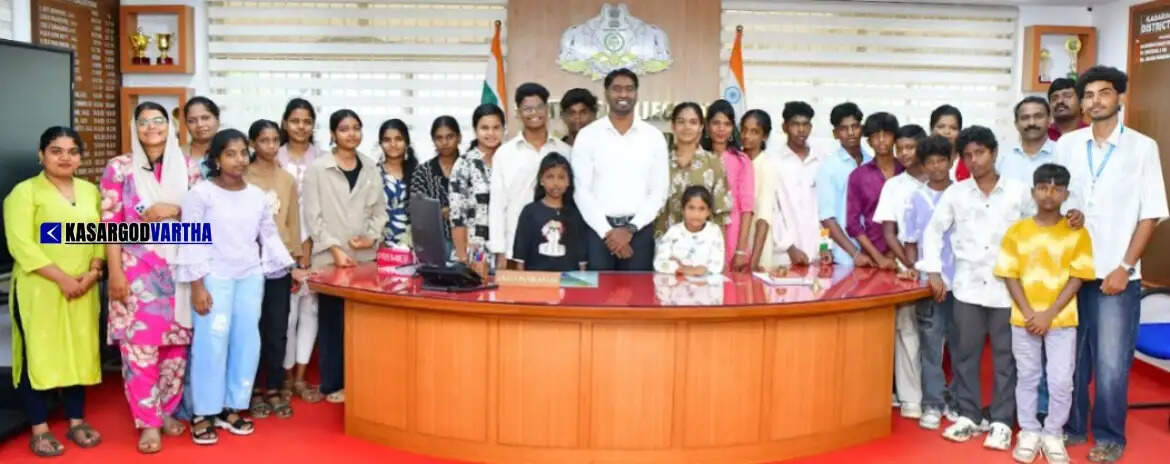 Kasaragod District Collector Arjun Pandian interacting with students in Namaste Collector program.
