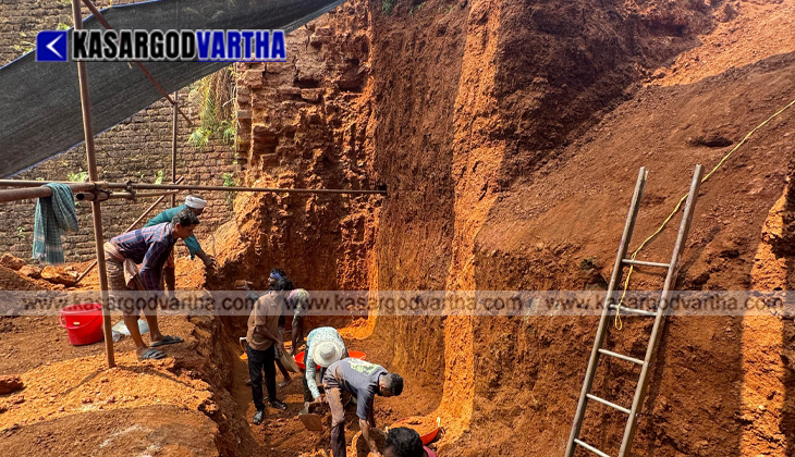 Ongoing restoration work of the collapsed south-east wall of Bekal Fort by the Archaeological Survey of India.