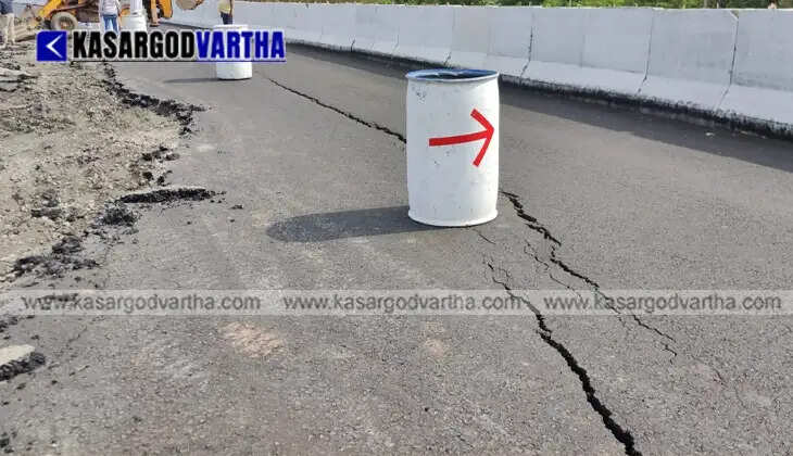 Huge cracks formed on the under-construction National Highway at Mattalai, Kasaragod.