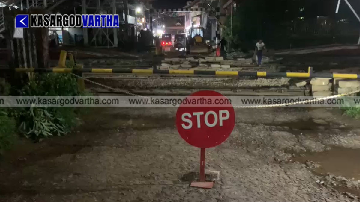 Closed railway crossing gate