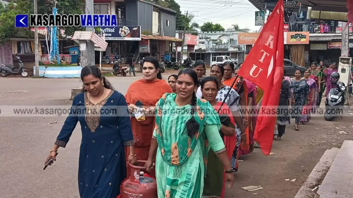 Protest against fuel and LPG price hike: KSKTU women's sub-committee triggers creative agitations in Kalichamaram.