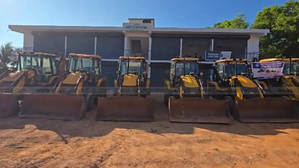 Earthmovers parked during a strike by owners demanding rate hike at Manjeswaram.