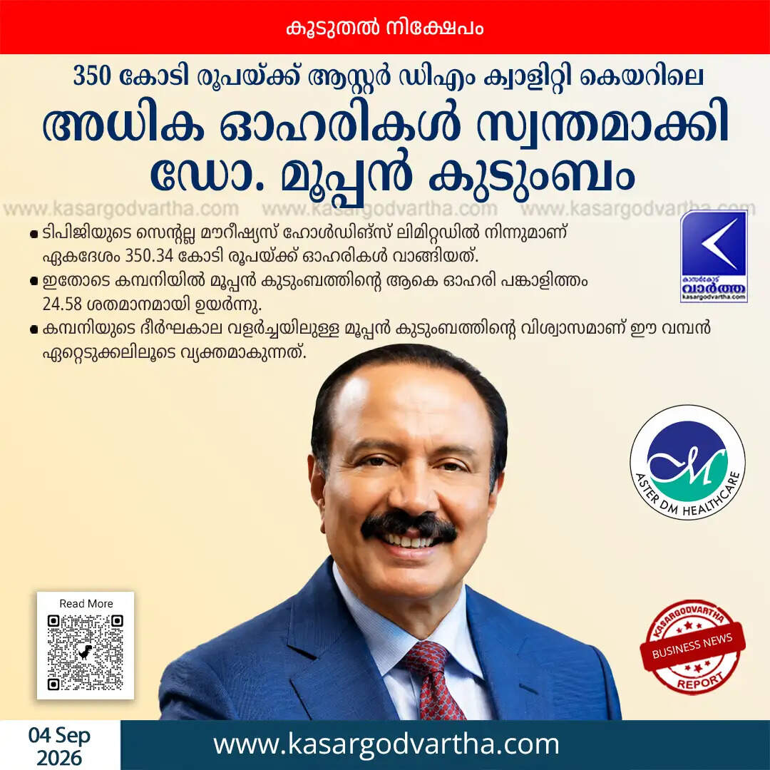 dr azad moopen family acquires aster dm quality care shares