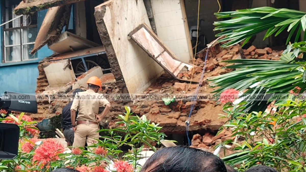 Damaged part of a building at Kottayam Medical College.