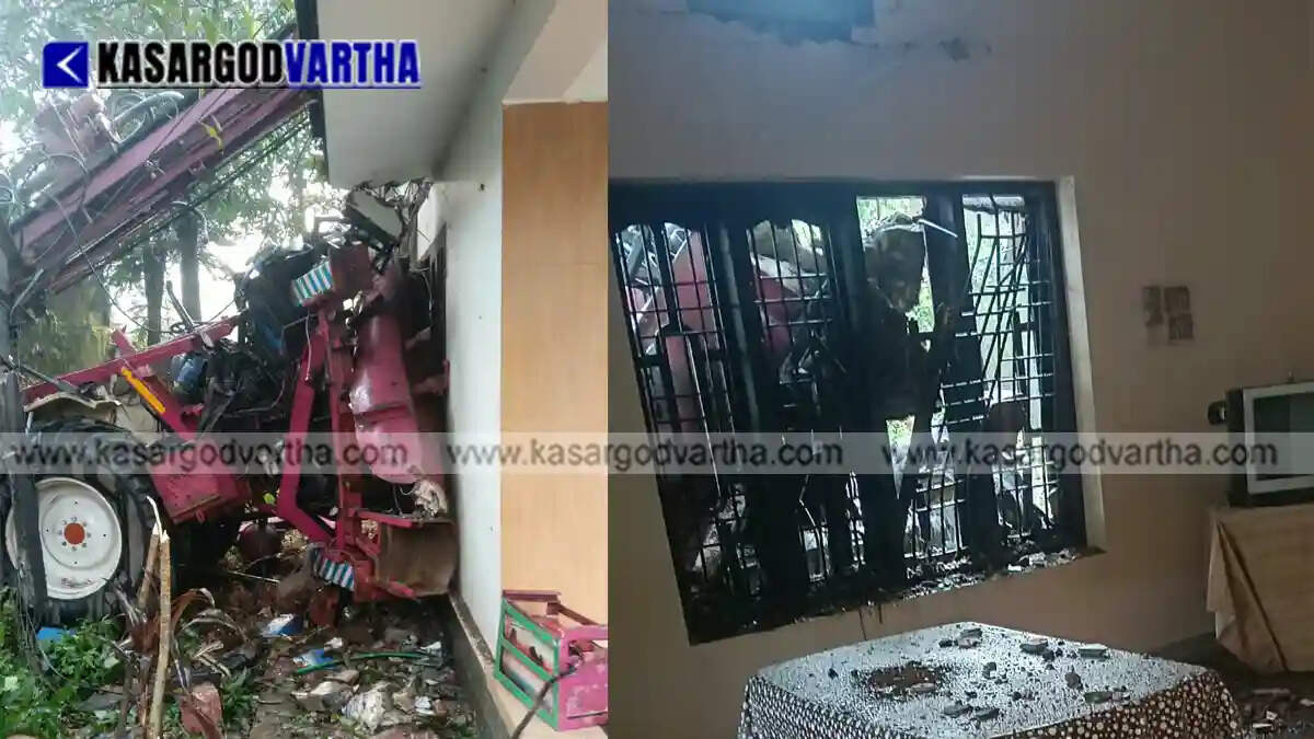 Borewell lorry overturns onto house in Kasaragod West Eleri; two migrant workers dead