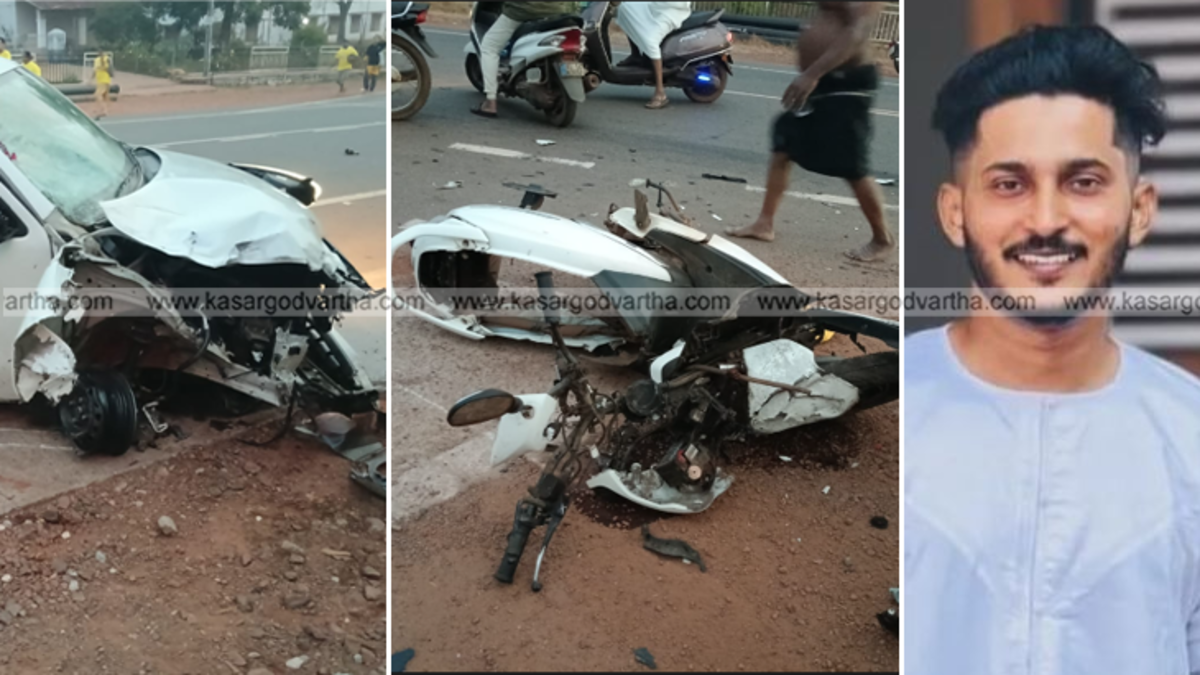 Damaged scooter at Badiyadka accident site