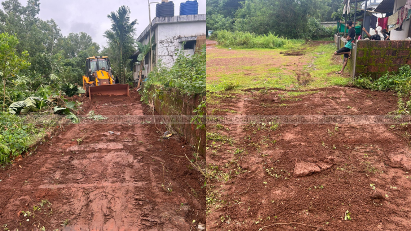 Road construction underway at Life House Villa in Badiyadka, Kasaragod.