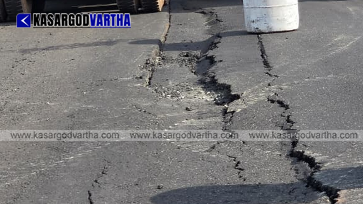 Huge cracks formed on the under-construction National Highway at Mattalai, Kasaragod.