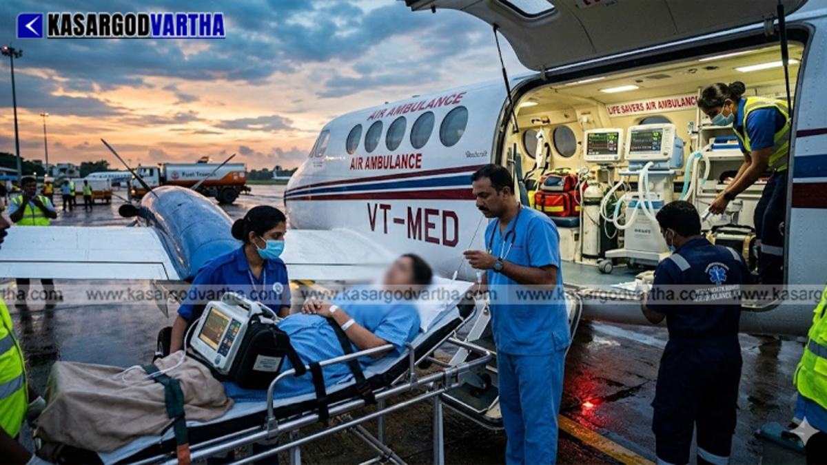 A medical emergency air ambulance jet on the tarmac ready for patient transport.