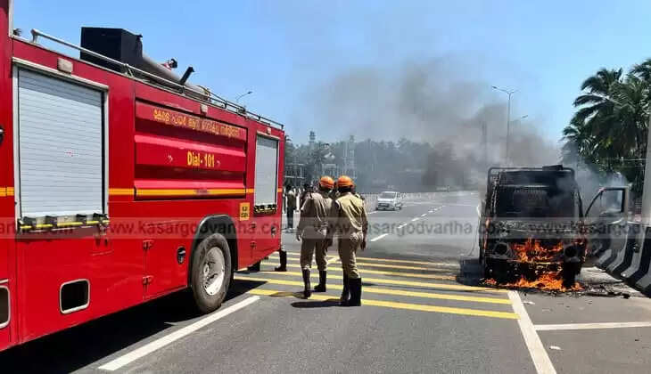  Pickup Van Catches Fire on Mogral Puthur National Highway