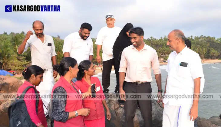 District Collector Arjun Pandian visits the Kuttipada thatched shop on Chembarika Beach.