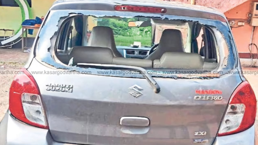 Vandalized car of teacher B Ramani in Mangaluru