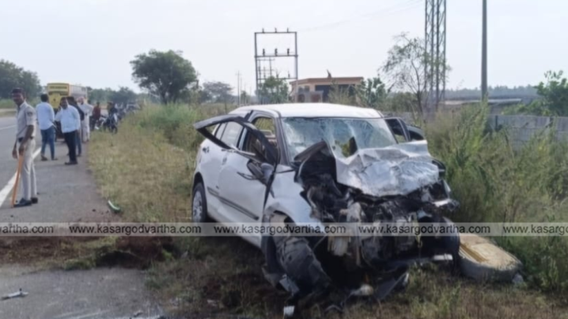 Wreckage of a car and a courier van after a fatal accident in Bhalki.