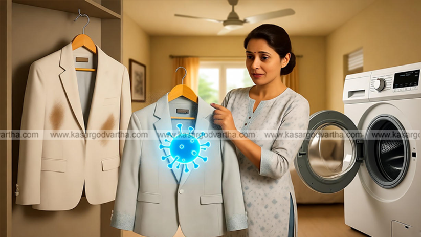 A close-up of a jacket collar indicating bacteria