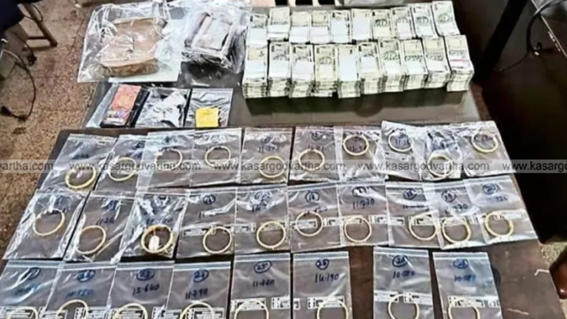 Seized 50 lakh cash and gold bangles from a private bus.