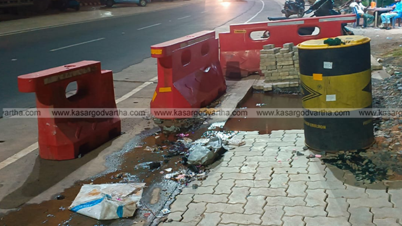 Water gushing from a broken pipe on a Kasaragod city road