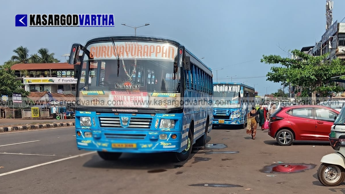 Private buses at a stand in Kerala