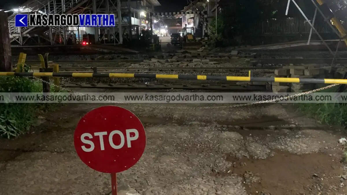 Closed railway crossing gate