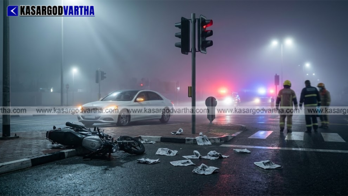  A symbolic image representing a foggy morning in Abu Dhabi with traffic signals