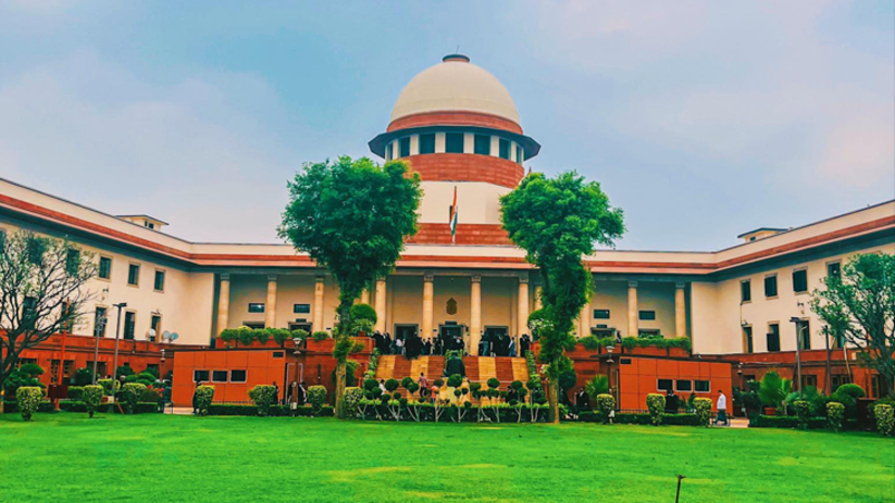 Supreme Court of India building with security.
