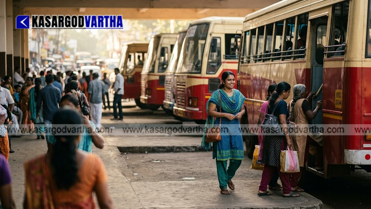 Women passengers boarding a KSRTC bus in Kerala.