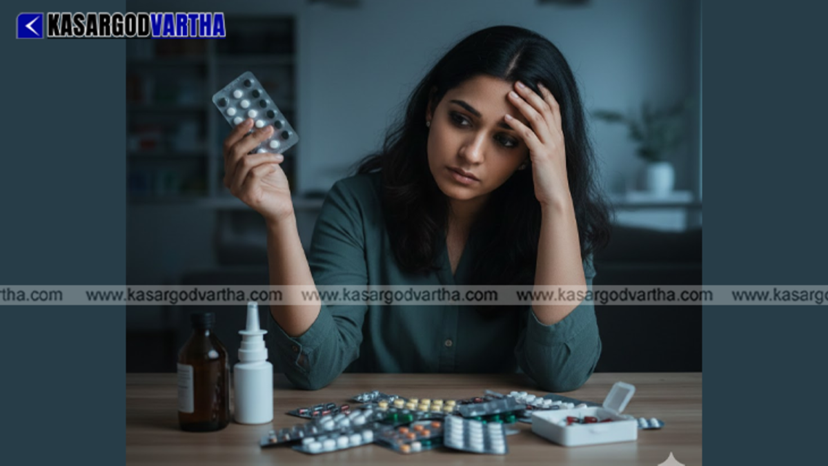 A collection of various medicines with a warning symbol over them.
