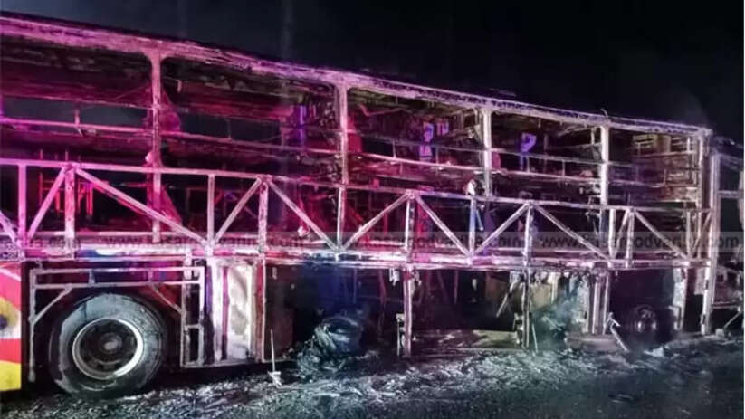 Fifteen Died as Bus Catches Fire After Collision on Hyderabad-Bengaluru National Highway in Kurnool Early Morning