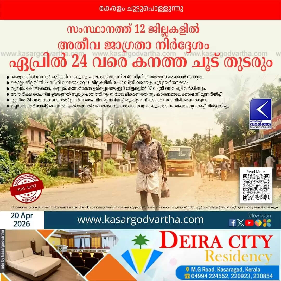 A visual indicating the intense heat in Palakkad city and a symbolic image of the temperature change in Kerala