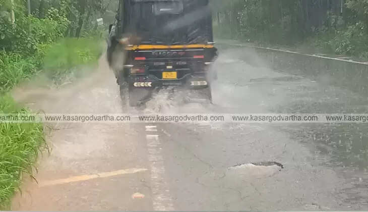 Damaged section of Kasaragod Kanhangad KSTP road with potholes