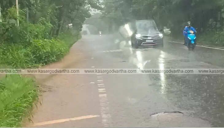 Damaged section of Kasaragod Kanhangad KSTP road with potholes